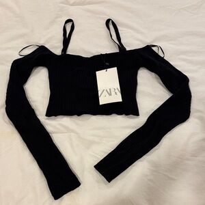 Zara Black Ribbed Crop Top
